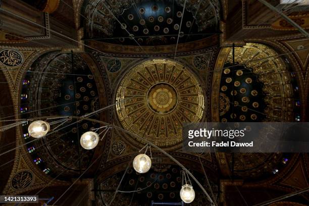 Ceiling of Muhammad Ali Mosque on September 6, 2022 in Cairo, Egypt. Also known as the Citadel of Saladin, this stone, medieval, Islamic-era...