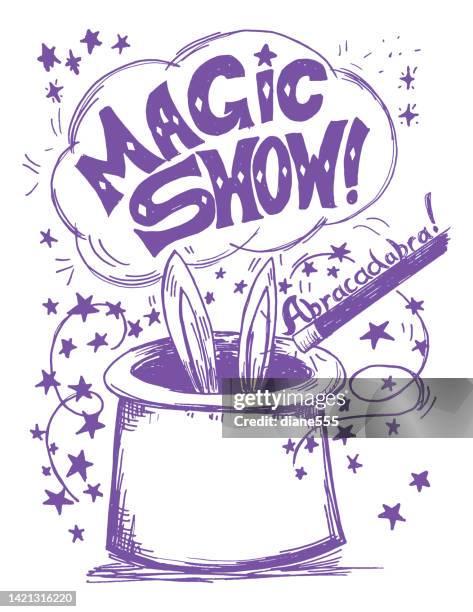 süßer doodle-stil magic show hut - zaubertrick stock-grafiken, -clipart, -cartoons und -symbole