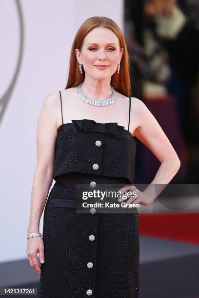 Jury President Julianne Moore attends "The Eternal Daughter" red carpet at the 79th Venice International Film Festival on September 06, 2022 in...