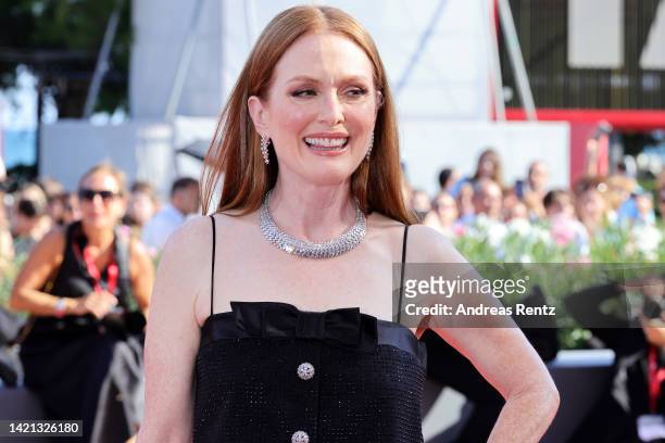 Jury President Julianne Moore attends "The Eternal Daughter" red carpet at the 79th Venice International Film Festival on September 06, 2022 in...