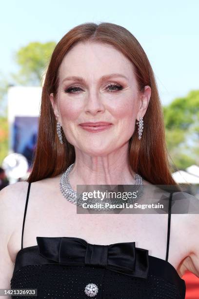 Jury President Julianne Moore attends "The Eternal Daughter" red carpet at the 79th Venice International Film Festival on September 06, 2022 in...