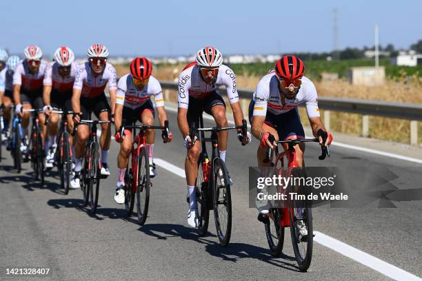 Thomas Champion of France and Team Cofidis and Dario Cataldo of Italy and Team Trek - Segafredo lead the peloton during the 77th Tour of Spain 2022,...