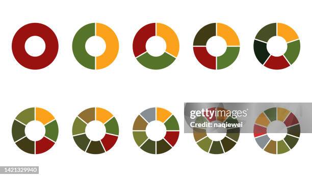 vector nfographic pie segment random colors chart set,cycle collection section,isolated on white background,design element - hub icon stock illustrations