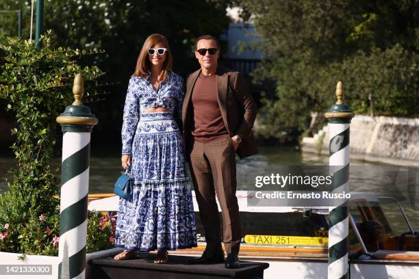 Bianca Vitali and Stefano Accorsi arrive at the Hotel Excelsior during the 79th Venice International Film Festival on September 06, 2022 in Venice,...