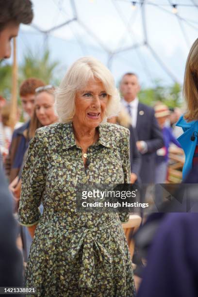 Camilla, Duchess of Cornwall during her visit to the Antiques Roadshow at The Eden Project on September 06, 2022 in Par, England.