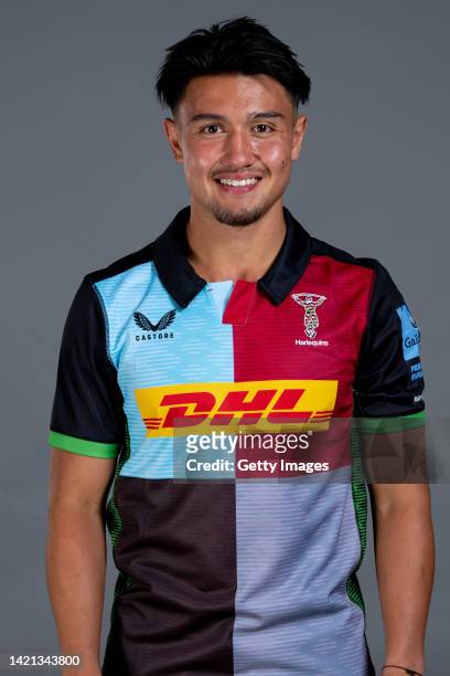 Marcus Smith of Harlequins poses for a portrait during the Harlequins squad photo call for the 2022-23 Gallagher Premiership Rugby season at Surrey...