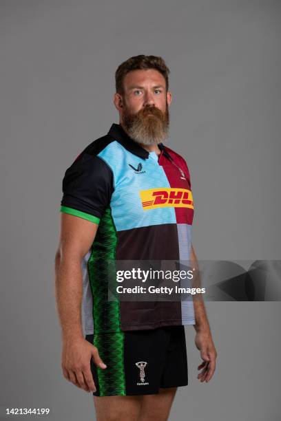 Irne Herbst of Harlequins poses for a portrait during the Harlequins squad photo call for the 2022-23 Gallagher Premiership Rugby season at Surrey...