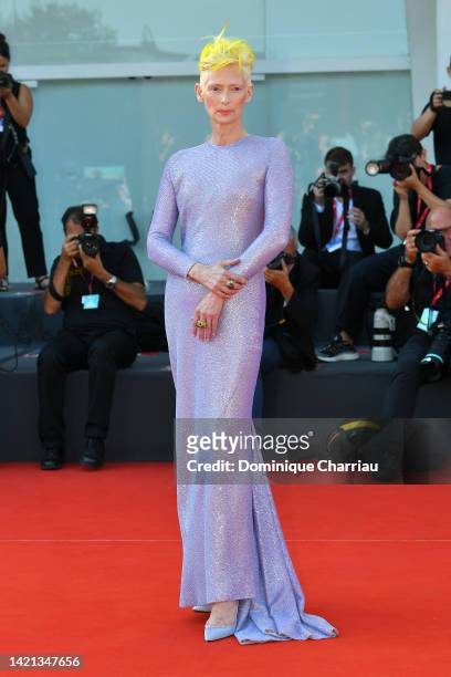 Tilda Swinton attends "The Eternal Daughter" red carpet at the 79th Venice International Film Festival on September 06, 2022 in Venice, Italy.