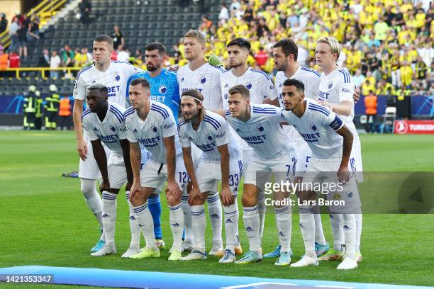Copenhagen pose for a team photo prior to kick-off in the UEFA Champions League group G match between Borussia Dortmund and FC Copenhagen at Signal...