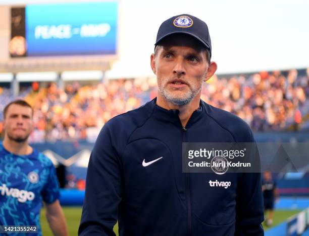 Thomas Tuchel, Manager of Chelsea looks on prior to the UEFA Champions League group E match between Dinamo Zagreb and Chelsea FC at Stadion Maksimir...