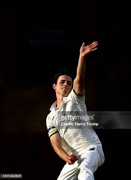 Tom Price of Gloucestershires in bowling action during Day Two of the LV= Insurance County Championship match between Somerset and Gloucestershire at...