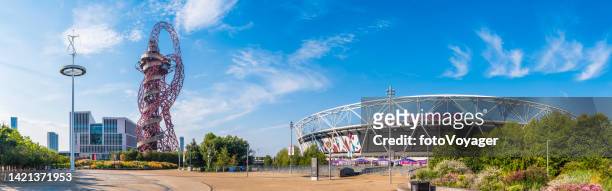 london stadium west ham arcelormittal orbit olympic park panorama - olympic park stratford stock pictures, royalty-free photos & images