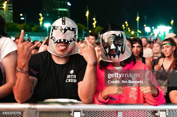 Festivalgoers wear wrestling masks during Phoenix performance at Primavera Sound 2022 on June 11, 2022 in Barcelona, Spain.