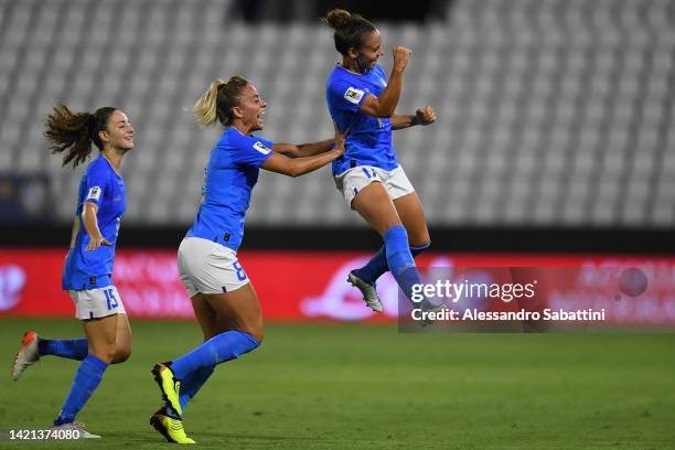 Lisa Boattin of Italy Women celebrates after scoring her team's second goal with teammates during the FIFA Women's World Cup 2023 Qualifier group G...