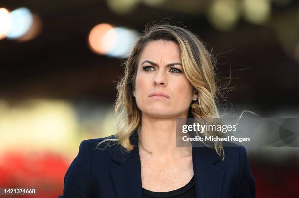 Former England player Karen Carney looks on prior to the FIFA Women's World Cup 2023 Qualifier group D match between England and Luxembourg at Bet365...