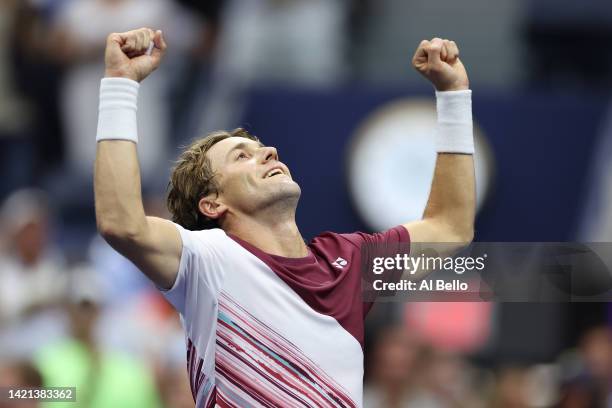 Casper Ruud of Norway celebrates after defeating Matteo Berrettini of Italy during their Men’s Singles Quarterfinal match on Day Nine of the 2022 US...