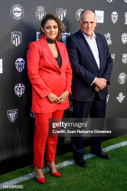 Beatriz Alvarez and Javier Tebas attend the official presentation of the new brand identity of the Women's Professional Football League at Cines...