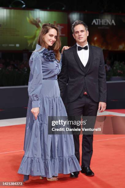 Clizia Fornasier and Attilio Fontana attend the "Dead For A Dollar" red carpet at the 79th Venice International Film Festival on September 06, 2022...