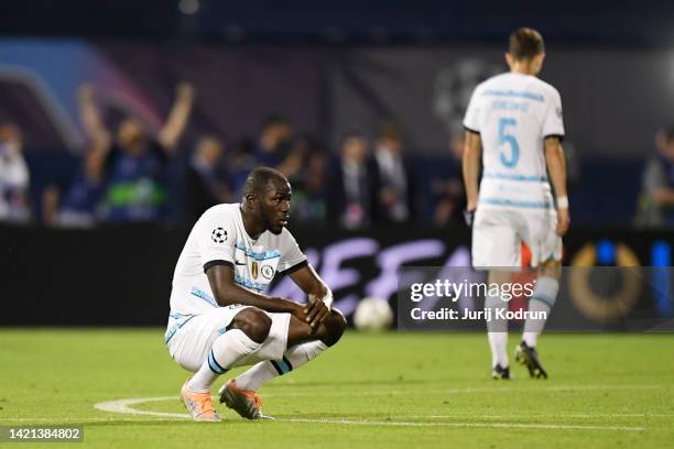 Kalidou Koulibaly of Chelsea looks dejected following their side's defeat the UEFA Champions League group E match between Dinamo Zagreb and Chelsea...