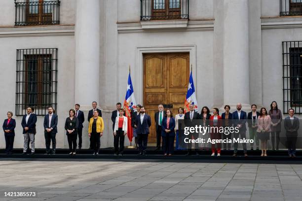 President of Chile Gabriel Boric poses for the official photograph at the end of the presentation ceremony of new Ministers at the Palacio de La...