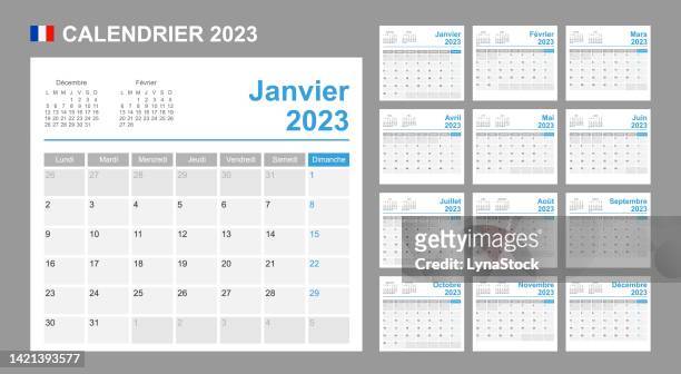 french calendar for 2023. week starts on monday. simple vector template. business design planner. - february stock illustrations