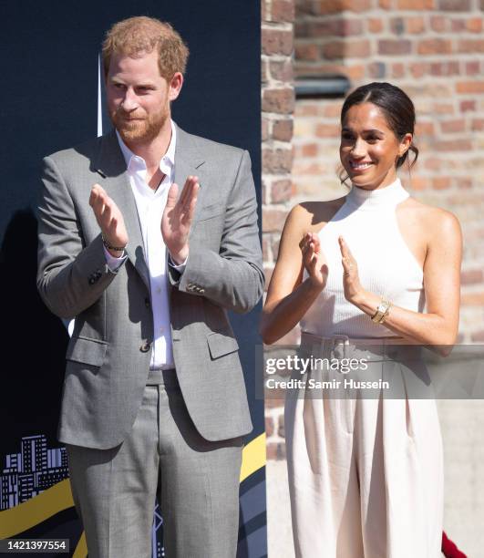 Prince Harry, Duke of Sussex and Meghan, Duchess of Sussex during the Invictus Games Dusseldorf 2023 - One Year To Go launch event on September 06,...