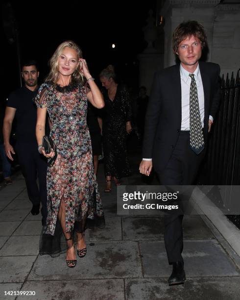 Kate Moss and Count Nikolai von Bismarck are seen celebrating the launch of her new wellness brand Cosmoss at The Twenty Two members club on...