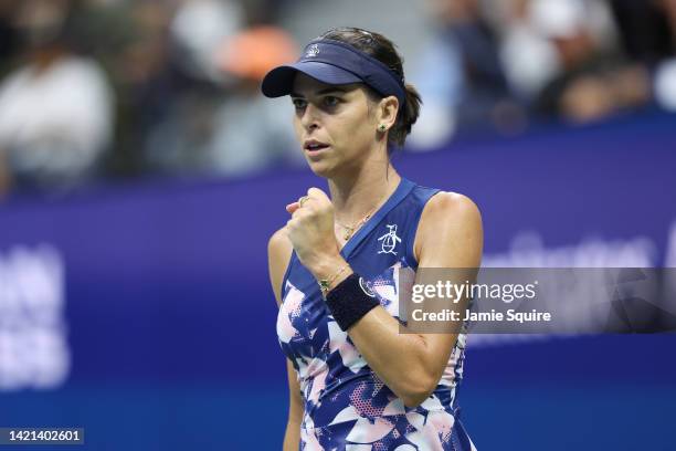 Ajla Tomlijanovic of Australia celebrates a point against Ons Jabeur of Tunisia during their Women’s Singles Quarterfinal match on Day Nine of the...