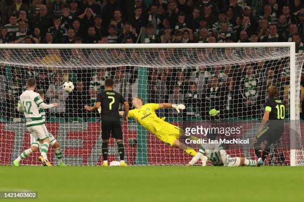 Joe Hart of Celtic fails to stop a shot from Luka Modric of Real Madrid, as they score their team's second goal during the UEFA Champions League...