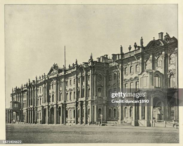 winter palace, st petersburg, russia, 1890s, victorian, 19th century, vintage photograph - winter palace st petersburg stock illustrations