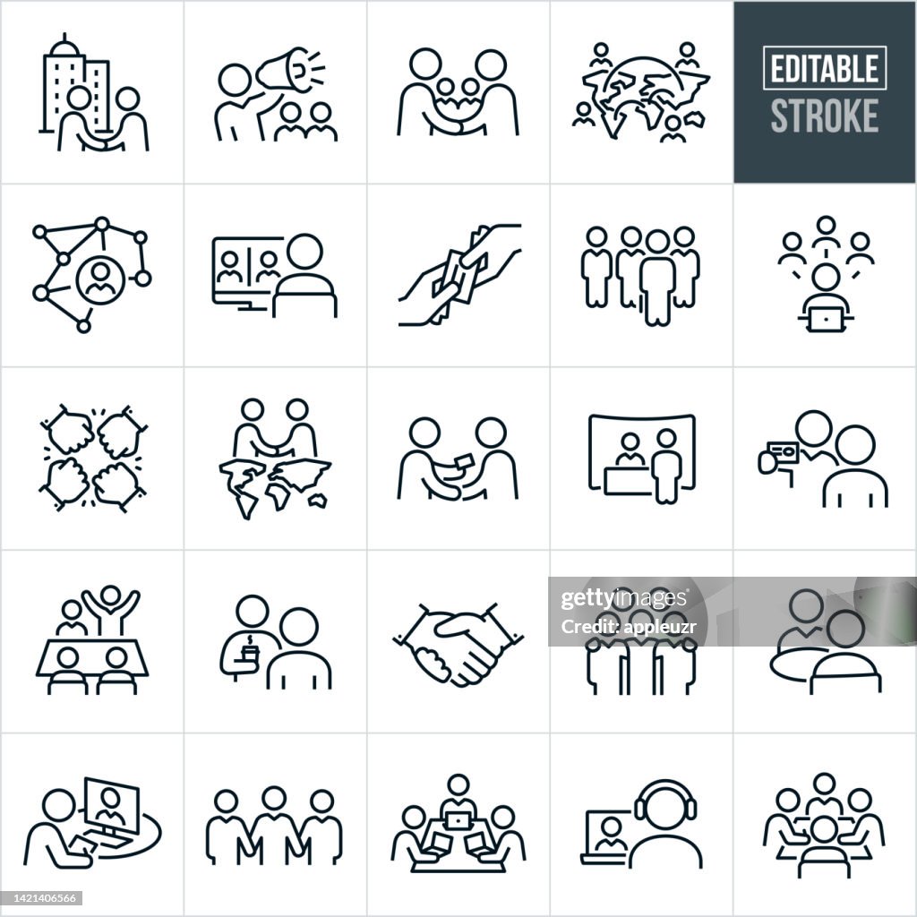 Business Networking Thin Line Icons - Bearbeitbarer Strich