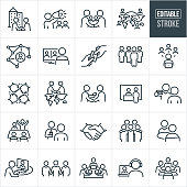 Business Networking Thin Line Icons - Editable Stroke