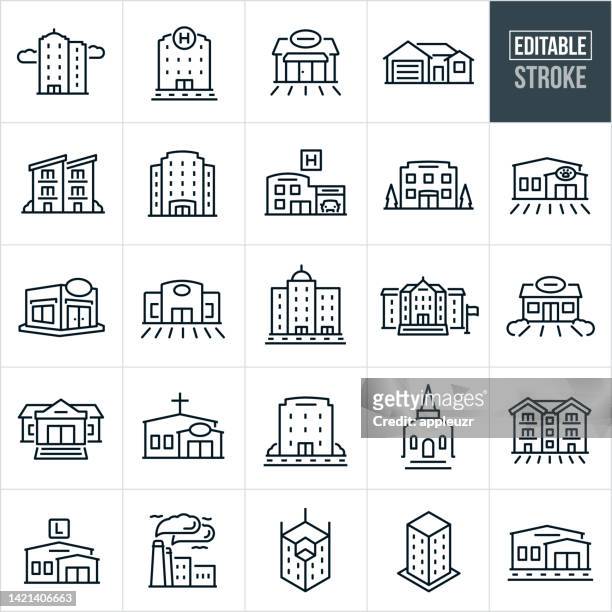structures thin line icons - editable stroke - business stock illustrations