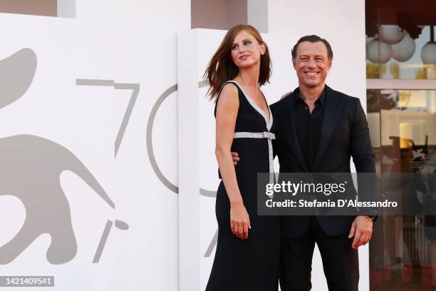 Bianca Vitali and Stefano Accorsi attend the "Il Signore Delle Formiche" red carpet at the 79th Venice International Film Festival on September 06,...