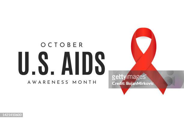 ilustraciones, imágenes clip art, dibujos animados e iconos de stock de tarjeta del mes de concientización sobre el sida de los estados unidos, octubre. vector - aids ribbon