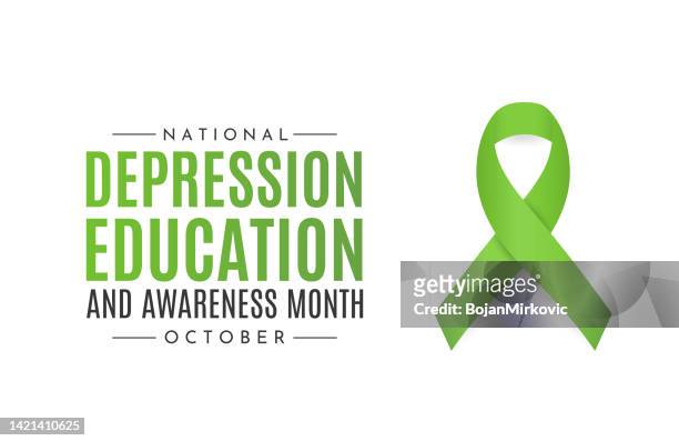 ilustraciones, imágenes clip art, dibujos animados e iconos de stock de tarjeta del mes nacional de educación y concientización sobre la depresión, octubre. vector - depresión