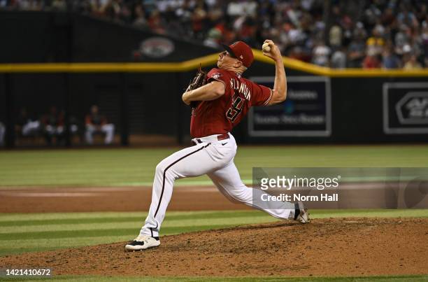 Mark Melancon of the Arizona Diamondbacks delivers a pitch against the Milwaukee Brewers at Chase Field on September 04, 2022 in Phoenix, Arizona.