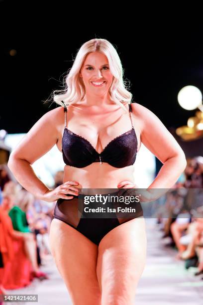 Plus size model Angelina Kirsch walks the runway at the LASCANA Fashion Boat - Berlin Fashion Week September 2022 at Spreespeicher on September 5,...