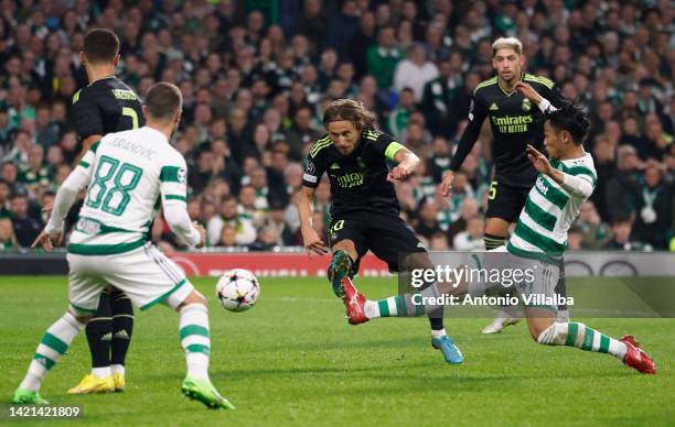 Luka Modric player of Real Madrid in action during the UEFA Champions League group F match between Celtic FC and Real Madrid at Celtic Park on...