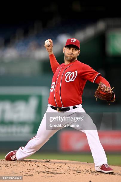 Anibal Sanchez of the Washington Nationals pitches against the Oakland Athletics at Nationals Park on August 31, 2022 in Washington, DC.