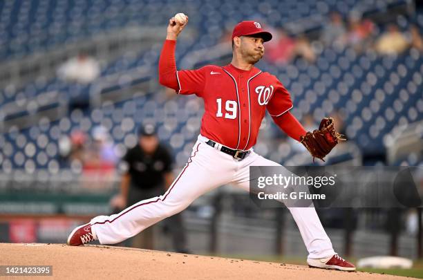 Anibal Sanchez of the Washington Nationals pitches against the Oakland Athletics at Nationals Park on August 31, 2022 in Washington, DC.