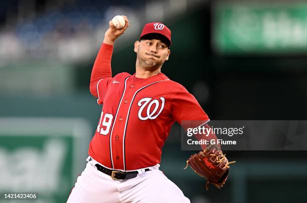 Anibal Sanchez of the Washington Nationals pitches against the Oakland Athletics at Nationals Park on August 31, 2022 in Washington, DC.