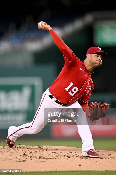 Anibal Sanchez of the Washington Nationals pitches against the Oakland Athletics at Nationals Park on August 31, 2022 in Washington, DC.