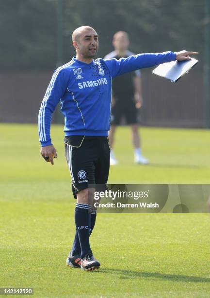 Roberto Di Matteo of Chelsea during a training session at the Cobham Training Ground on March 30, 2012 in Cobham, England.