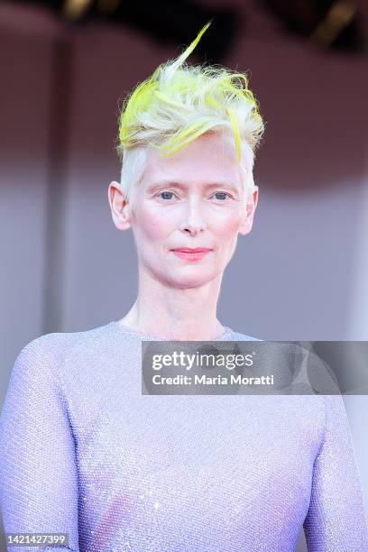 Tilda Swinton attends "The Eternal Daughter" red carpet at the 79th Venice International Film Festival on September 06, 2022 in Venice, Italy.