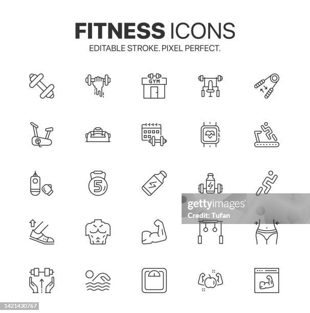 fitness icon set. sport and fitness symbol. gym workout vector - nutrition-label stock illustrations