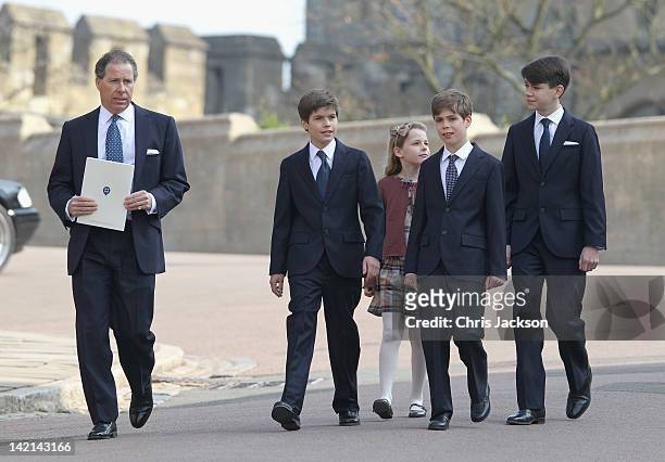 Viscount Linley with his children Margarita Armstrong-Jones, Charles Patrick Inigo Armstrong-Jones, and nephews Samuel Chatto and Arthur Chatto...