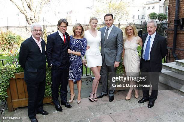 Kevin Cahill, John Bishop, Melanie Bishop, Lara Stone, David Walliams, Helen Skelton and Richard Skelton attend a tea reception to congratulate Sport...