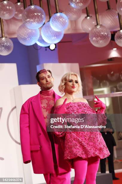 Veronica Lucchesi and Dario Mangiaracina of La Rappresentante di Lista attend the "Dead For A Dollar" red carpet at the 79th Venice International...