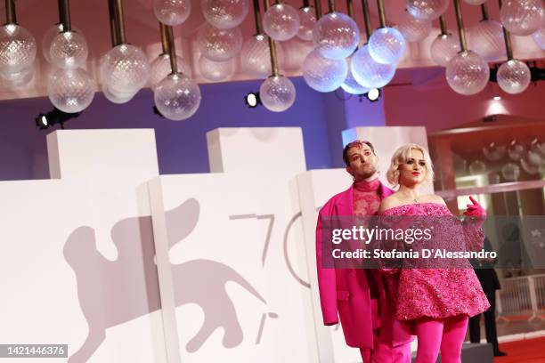 Veronica Lucchesi and Dario Mangiaracina of La Rappresentante di Lista attend the "Dead For A Dollar" red carpet at the 79th Venice International...